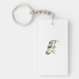 Cute Funny Cat Leg Up Grooming Hand Drawn Art Keychain