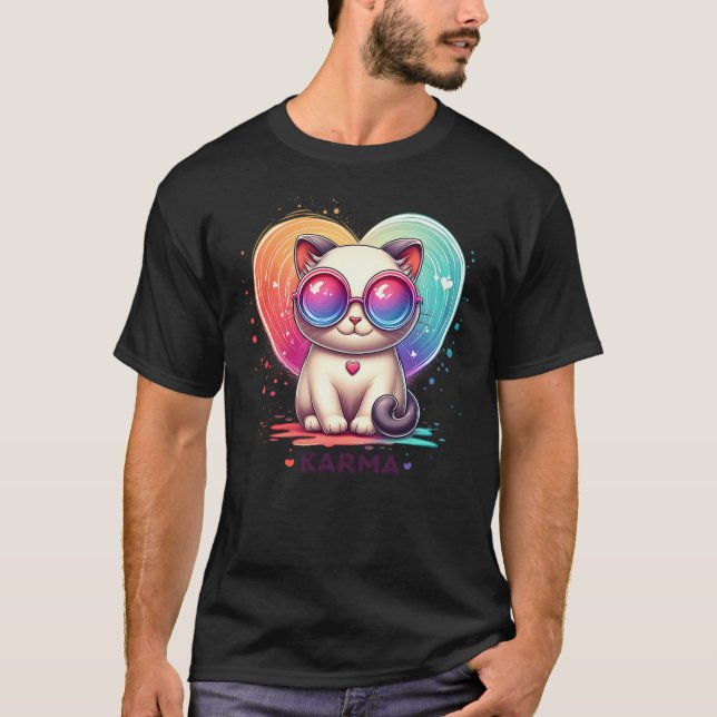 Cute Funny Cat Lover Heart Shape Karma T-Shirt (Front)
