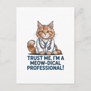 Cute Funny Cat Medical Pun Illustration Postcard