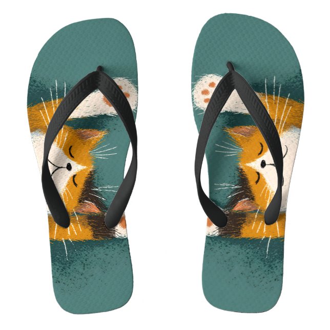 Cute Funny Cat Nap Flip Flops (Footbed)