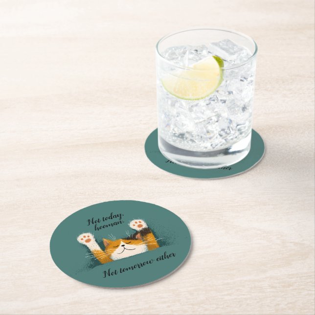Cute Funny Cat Nap Round Paper Coaster (Insitu)