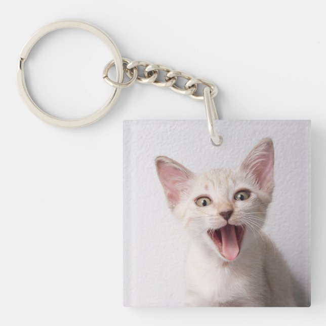 Cute Funny cat Photo Keychain (Front)