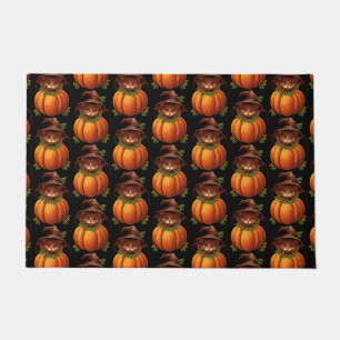 CUTE FUNNY CAT PUMPKIN DOORMAT