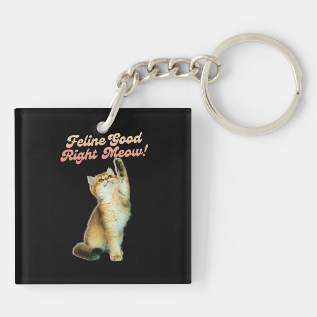 Cute Funny Cat Typography with Playful Kitten Keychain (Back)