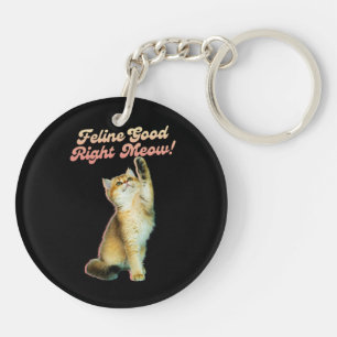 Cute Funny Cat Typography with Playful Kitten Keychain