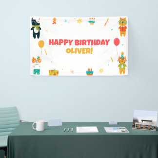 Cute Funny Cats Happy Birthday Sign Banners