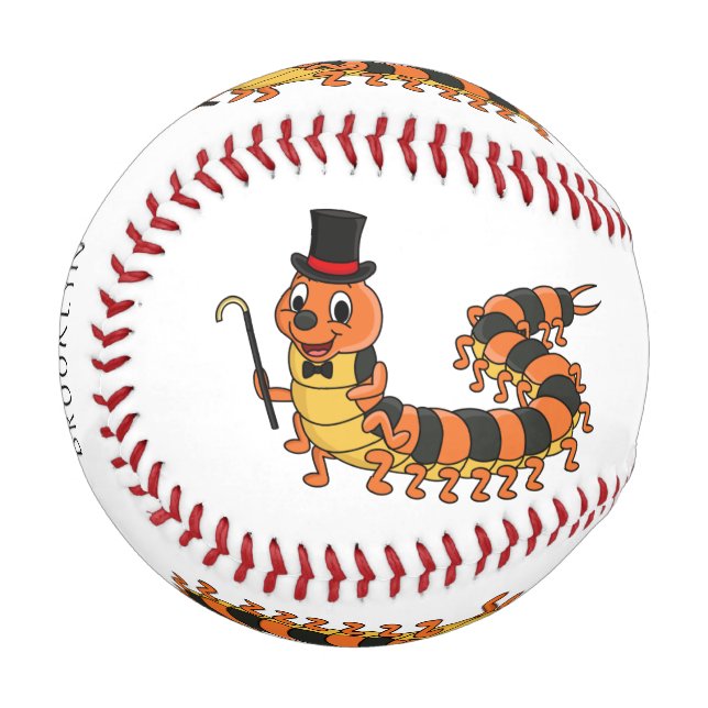 Cute funny centipede cartoon illustration baseball (Front Left)