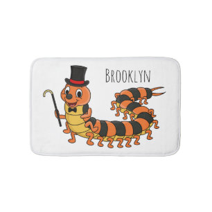 Cute funny centipede cartoon illustration bath mat
