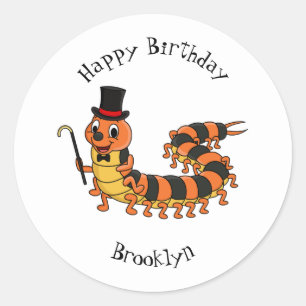 Cute funny centipede cartoon illustration classic round sticker
