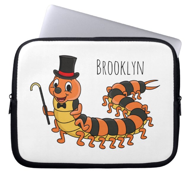 Cute funny centipede cartoon illustration laptop sleeve (Front)