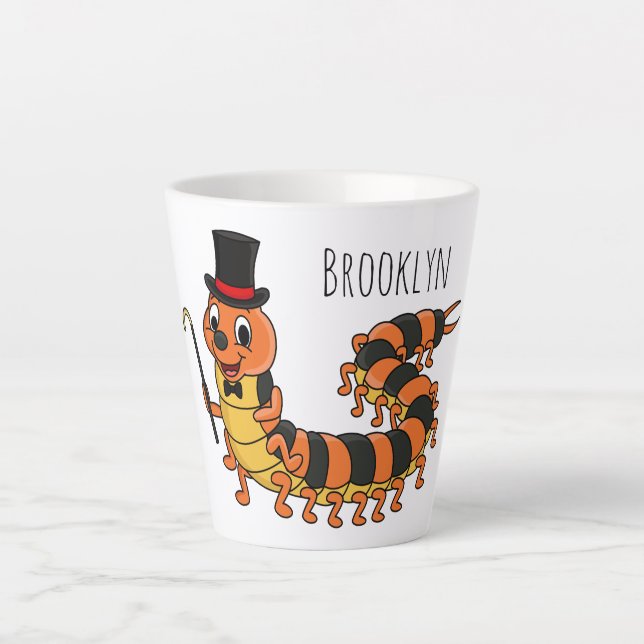Cute funny centipede cartoon illustration  latte mug (Front)