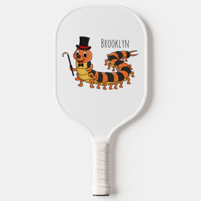 Cute funny centipede cartoon illustration pickleball paddle (Front)