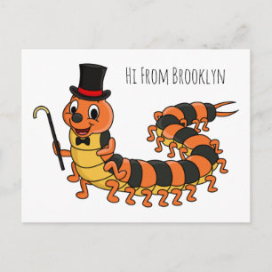 Cute funny centipede cartoon illustration  postcard