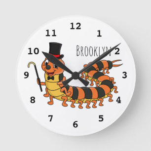 Cute funny centipede cartoon illustration round clock