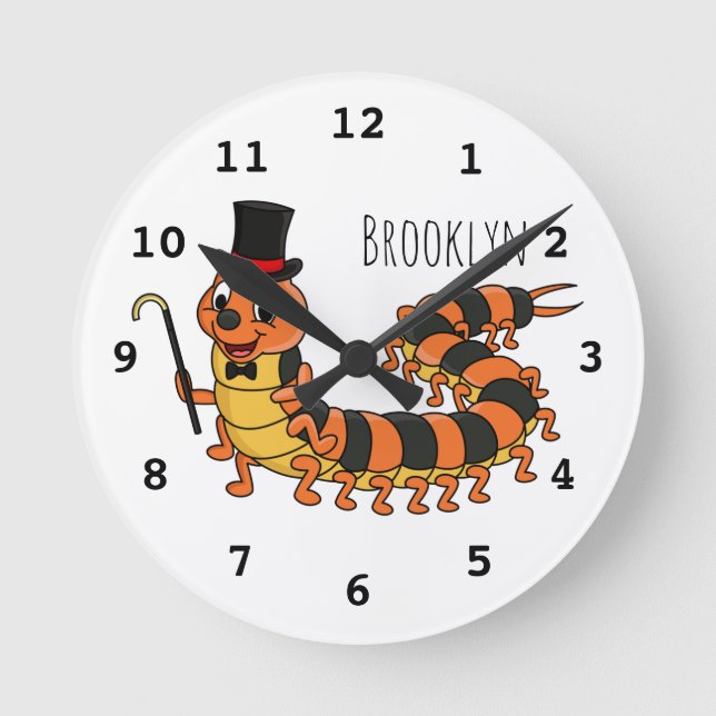 Cute funny centipede cartoon illustration round clock (Front)