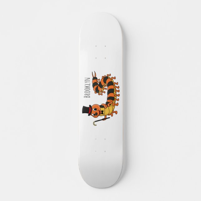 Cute funny centipede cartoon illustration  skateboard (Front)