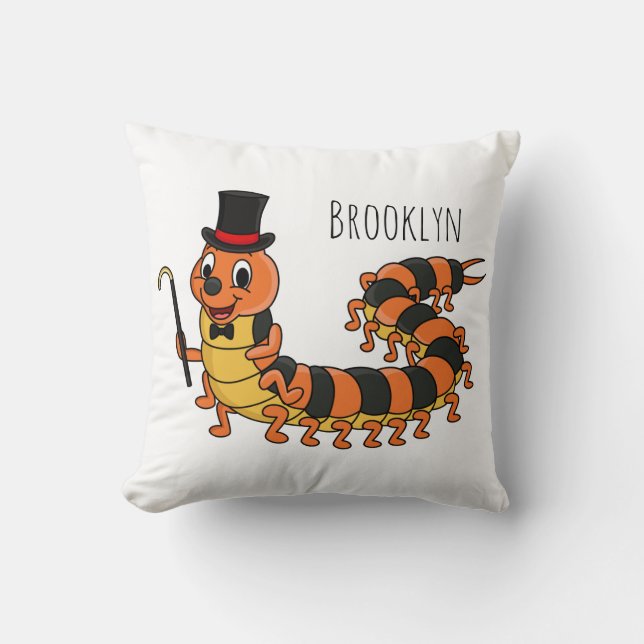 Cute funny centipede cartoon illustration  throw pillow (Front)