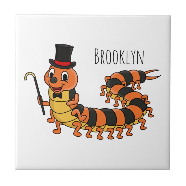 Cute funny centipede cartoon illustration  tile (Front)