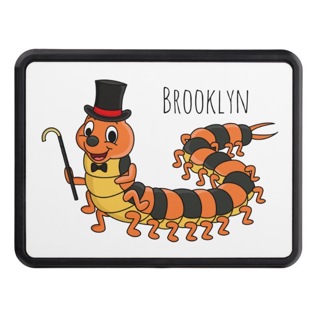 Cute funny centipede cartoon illustration trailer hitch cover (Front)