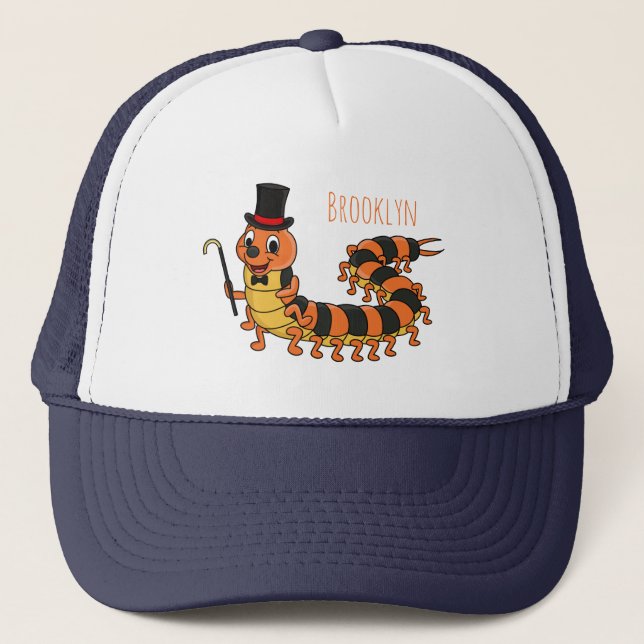 Cute funny centipede cartoon illustration trucker hat (Front)