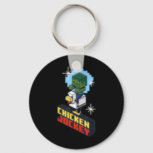 Cute Funny Chicken Jockey Pixel Graphic Riding Gam Keychain