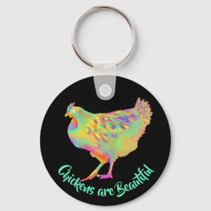 Cute Funny Chickens are Beautiful Psychedelic Art Keychain