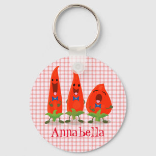 Cute funny chilli hot pepper trio cartoon keychain