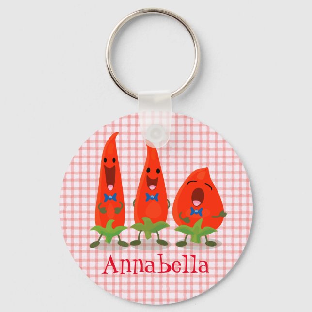 Cute funny chilli hot pepper trio cartoon keychain (Front)