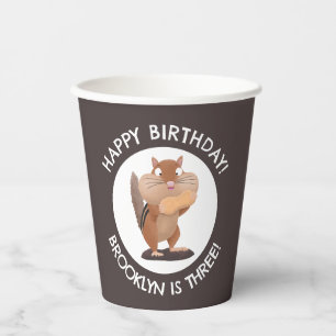 Cute funny chipmunk cartoon personalized birthday paper cups