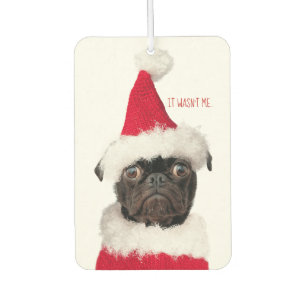 Cute Funny Christmas Black Pug Puppy Santa Air Freshener