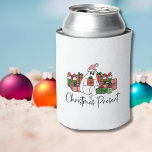 Cute Funny Christmas Can Cooler<br><div class="desc">Explore this delightful 'Ghost of Christmas Present' print, which cleverly pays homage to a beloved movie classic. This charming design features a cute lovable Christmas ghost donning a festive pink Santa hat and surrounded by an abundance of beautifully wrapped Christmas presents. The colour palette includes a cheerful mix of reds,...</div>
