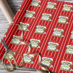 Cute Funny Christmas Cartoon Cat Personalized Red Wrapping Paper
