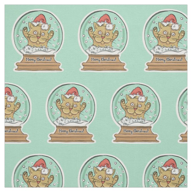 Cute Funny Christmas Cat custom fabric (Swatch)