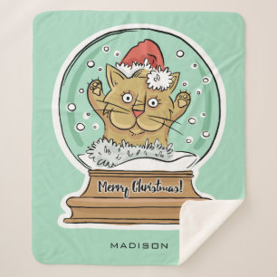 Cute Funny Christmas Cat custom name Sherpa Blanket