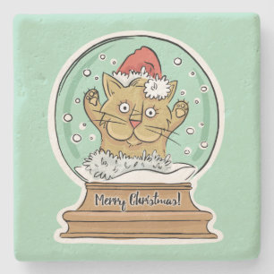 Cute Funny Christmas Cat stone coasters