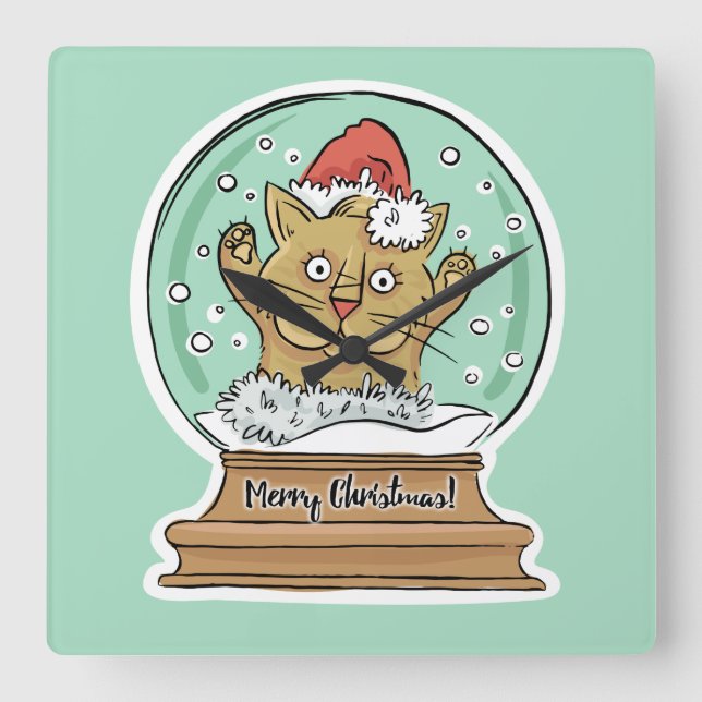 Cute Funny Christmas Cat wall clock (Front)