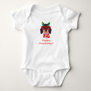 Cute Funny Christmas Dog Dachshund Happy Howlidays Baby Bodysuit