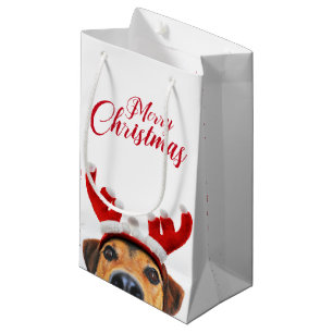 Cute Funny Christmas Dog Reindeer Antler Headband Small Gift Bag