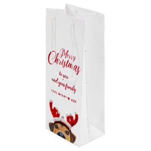 Cute Funny Christmas Dog Reindeer Antler Headband Wine Gift Bag