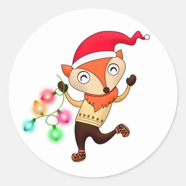 Cute Funny Christmas Fox Envelope Stickers Seals (Front)