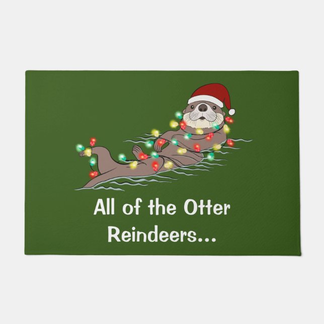 Cute Funny Christmas Lights Otter Reindeers Doormat (Front)