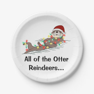 Cute Funny Christmas Lights Otter Reindeers   Paper Plate
