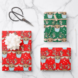 Cute Funny Christmas Reindeer Wearing Face Mask Wrapping Paper Sheet
