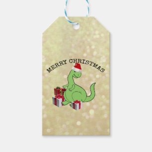 Cute funny  Christmas Santa dinosaur Gift Tags
