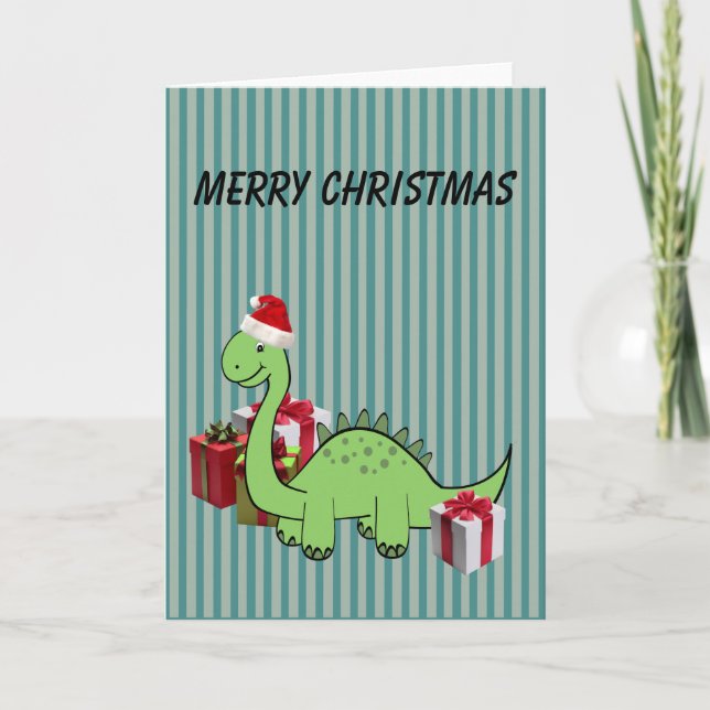 Cute funny Christmas Santa dinosaur Holiday Card (Front)