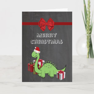 Cute funny  Christmas Santa dinosaur Holiday Card