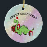 Cute funny  Christmas Santa dinosaur holographic Ceramic Ornament<br><div class="desc">Cute funny Santa dinosaur holographic glittery.</div>