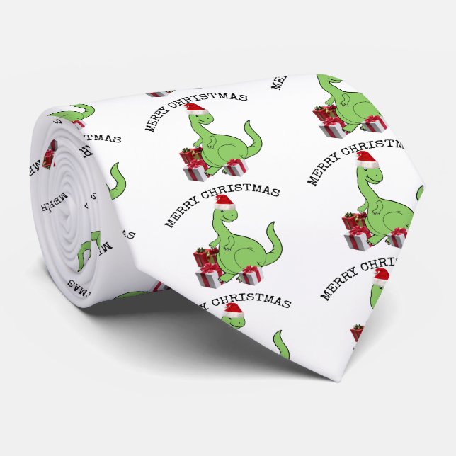 Cute funny  Christmas Santa dinosaur Tie (Rolled)