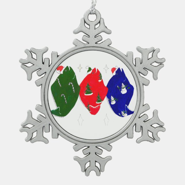 Cute Funny Christmas Tree Holiday Halibut Trio Snowflake Pewter Christmas Ornament (Front)