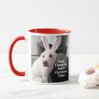 Cute Funny Christmas White Dog with Bunny Ears